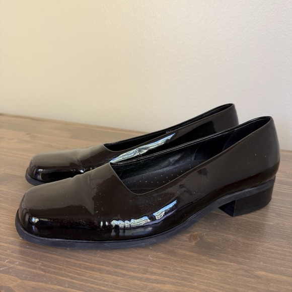 Bass Womens 11M Black Patent‎ Leather Vintage Johnna Square Toe Low Heels Shoes - Picture 2 of 9